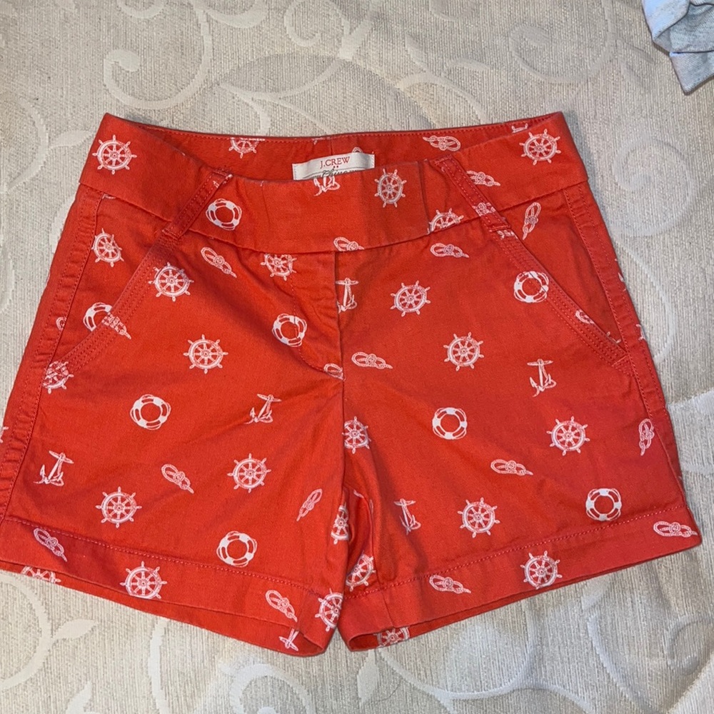 ⭐️ J. CREW Coral Orange Sailor Anchor Chino Broken-in Shorts size 00 F3